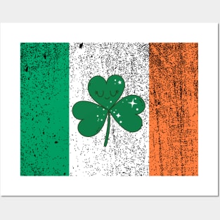 Distressed Ireland Flag Cute Irish Shamrock Saint Patricks Day Posters and Art